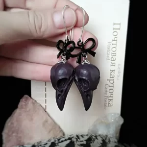 Raven Skull Earrings, Faux Taxidermy,Pagan Witch Goth Skull Jewelry,Gothic Victorian,Steampunk Jewelry,Animal Skull Gift for Her