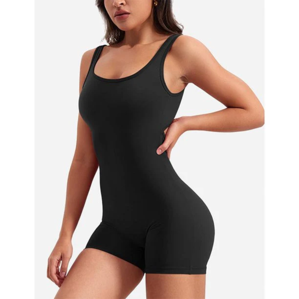 One Piece Jumpsuits for Women Tummy Control V Back Scrunch Butt Jumpsuit Sleeveless Bodycon Yoga Workout Romper Shorts - Image 3